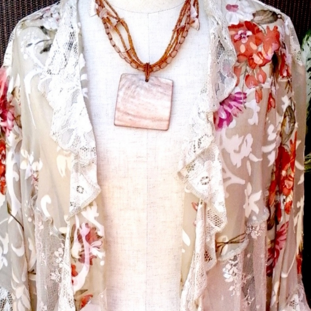 Spender Alexis lace and burnout jacket white orange floral print Size XL